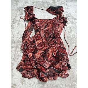 MISS ME Boho Peasant Blouse Women's Size Small Multicolor Flowing‎ Tie Offs EUC